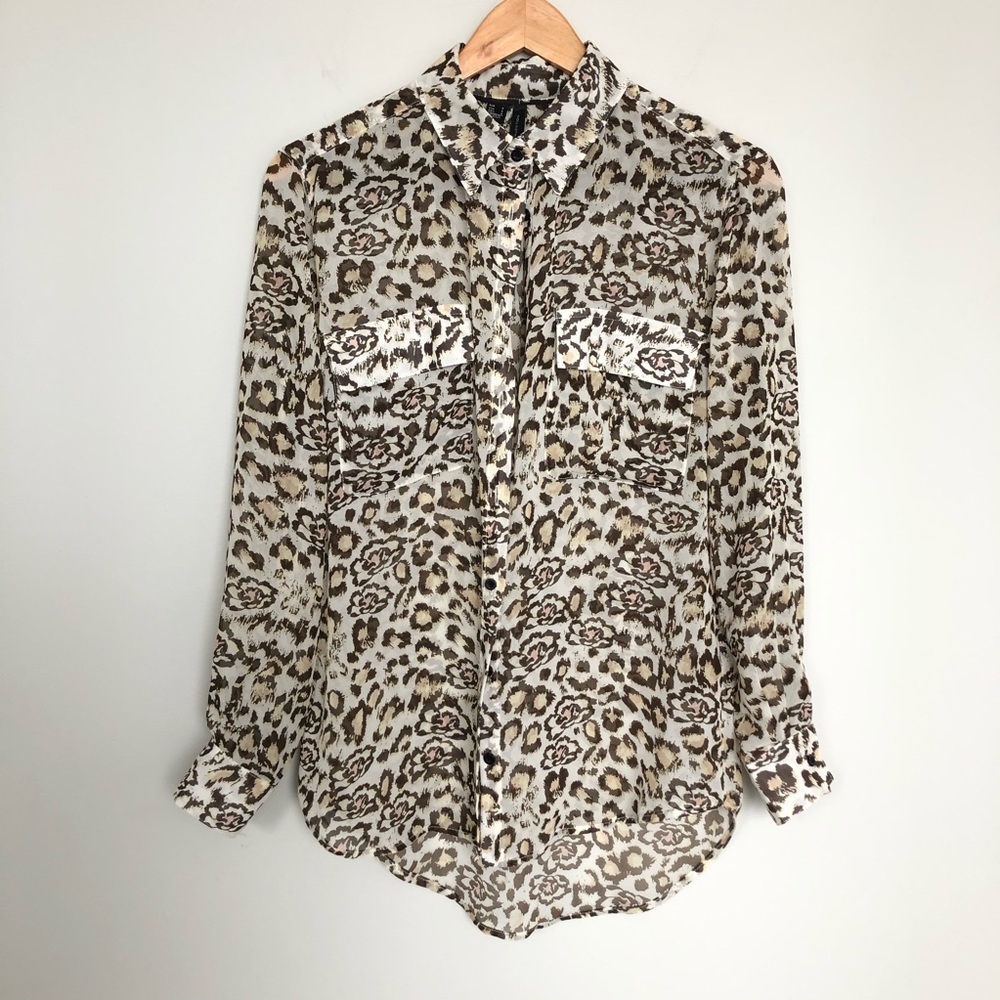 MANGO button down blouse animal print floral